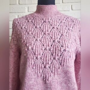 NWT RW&Co Mock Neck Pointelle Knit Sweater Soft Pink Pullover Size Small
